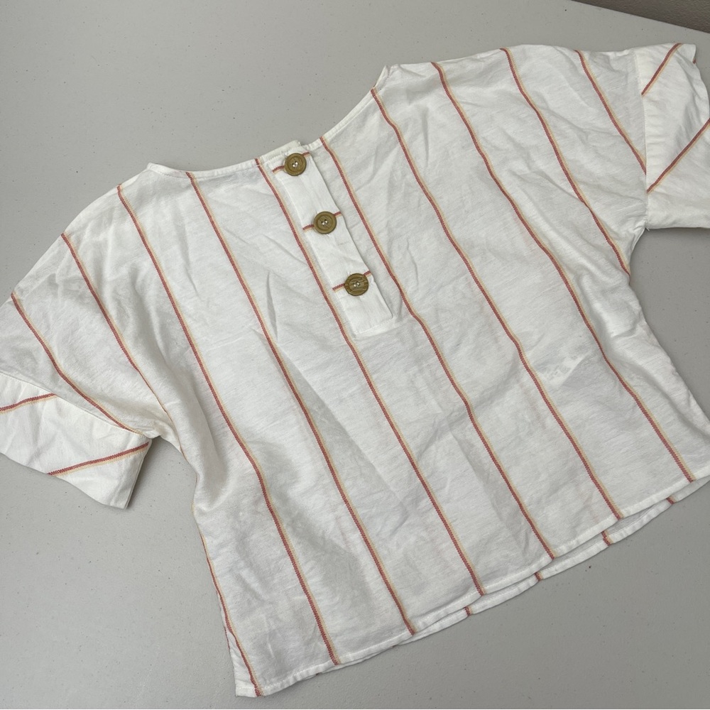 Mangon linen blouse striped shirt with three button detail size 2/XS